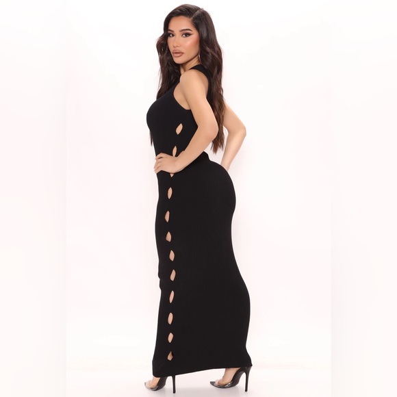 NWT Fashion Nova Black Cutout Side Tank Knit Maxi Dress - Women XS - Picture 3 of 6